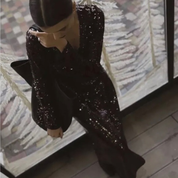 NEW! ZARA Limited Edition Sequin Maxi Dress Burgundy Maroon Red SZ S - Picture 3 of 12